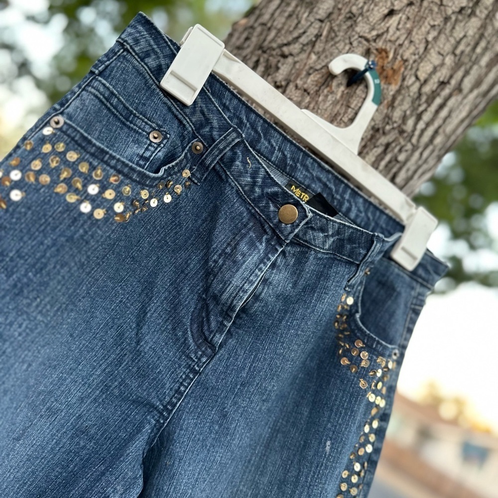 Metrostyle High Rise Blue Jeans with Gold Sequins Details